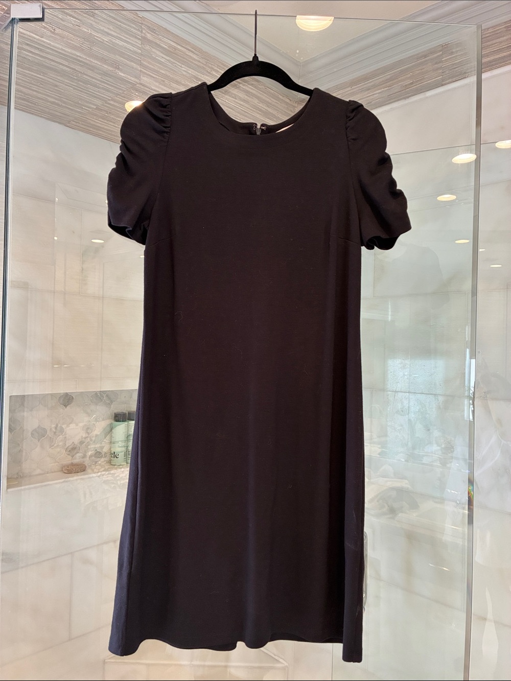 LOFT Ruched Short Sleeved Black Dress